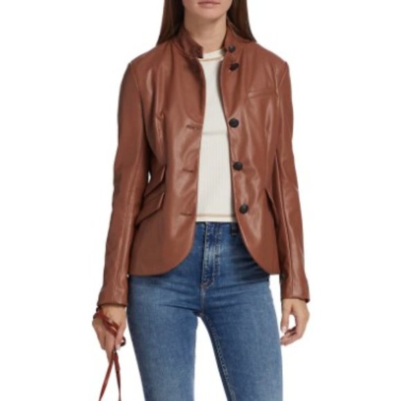 Brown Faux Leather Jacket - Picture 1 of 8